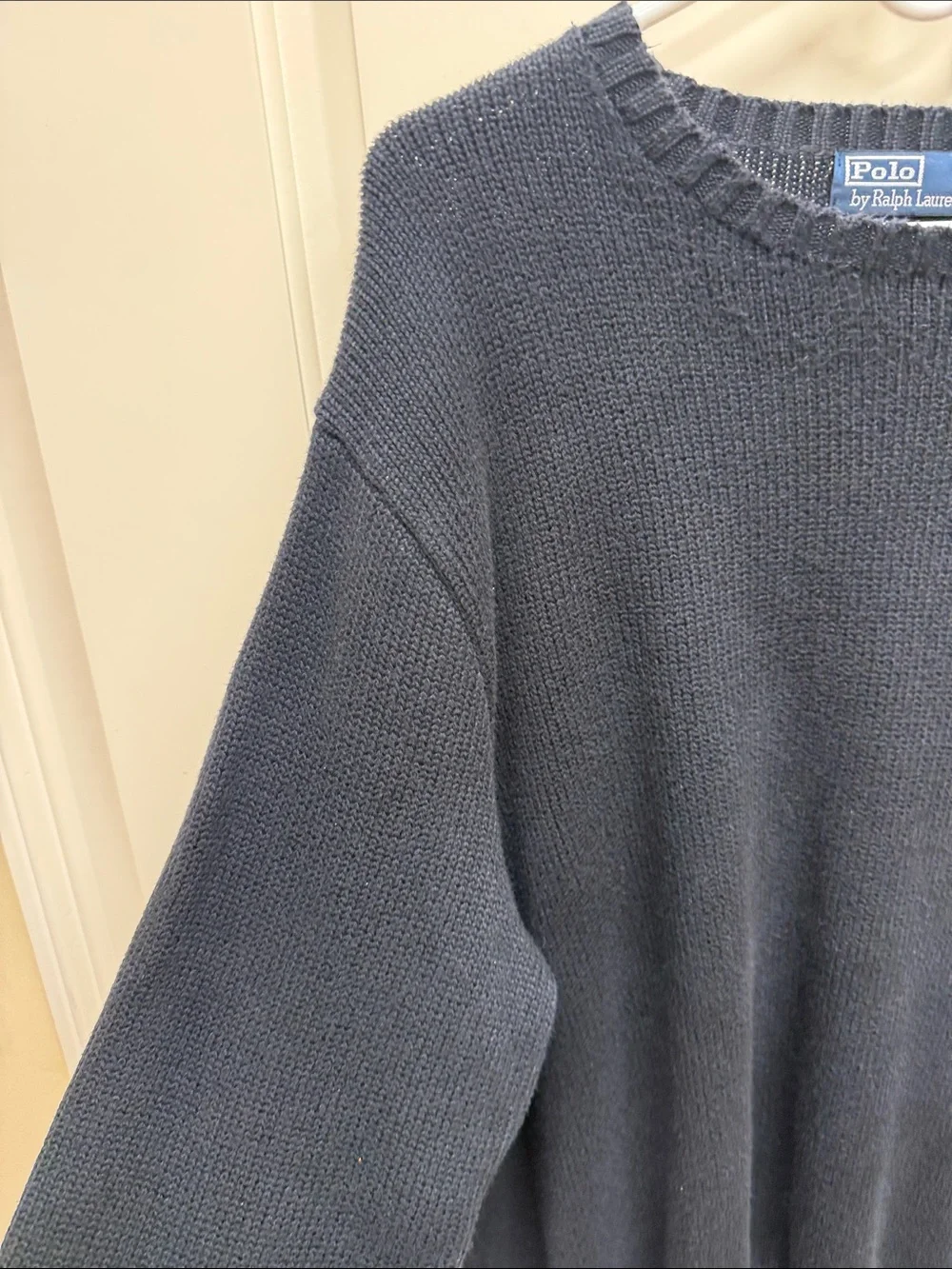 Polo by Ralph Lauren Navy Blue Crewneck Sweater with Purple Pony